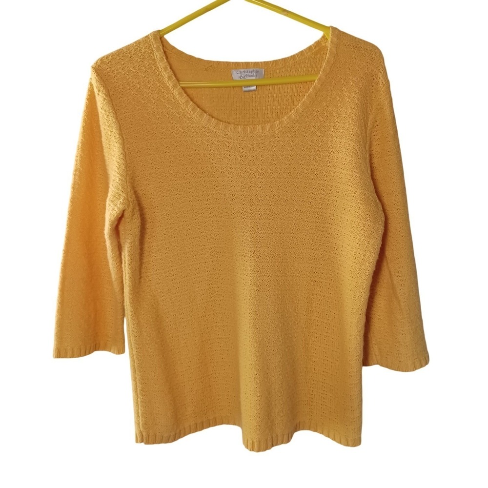 Christopher Banks 3/4 Sleeve Yellow Cable Knit Sweater Women's M Layering Office